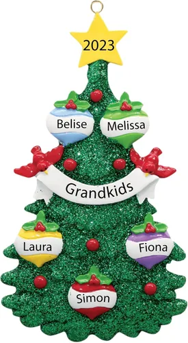 Miniatura 8 de Adornos de Navidad 2025, árbol genealógico personalizado, nombre y familia de 3 fechas, adorno de tres nietos o nietos, bola de Navidad, decoración