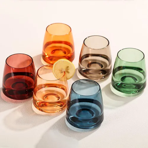 Miniatura 12 de Juego de 6 copas de vino ámbar de 14 onzas sopladas a mano cuadradas de color con tallos altos y largos, juego moderno para todas las ocasiones