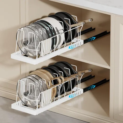 Miniatura 10 de Magheo Organizador de ollas y sartenes debajo del gabinete, organizador de tapa extraíble extensible de 22 pulgadas de profundidad y almacenamiento