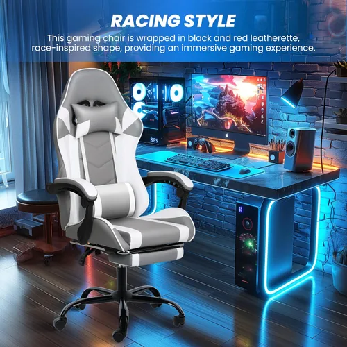 Miniatura 4 de YSSOA Silla para videojuegos, silla de computadora con reposapiés, altura ajustable y función de inclinación de 90° a 135°, silla reclinable