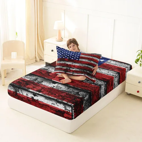 Miniatura 4 de Feelyou Juego de sábanas de la bandera estadounidense, tamaño individual, juego de cama para niños y niñas, 4 de julio, 4 de julio, sábana bajera