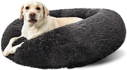 Miniatura 16 de ANWA - Cama redonda para perro mediano, lavable, cama tipo dona para perro grande, cómoda, acogedora y relajante Blanco