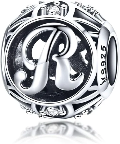 RUKYF Dijes de letras de plata de ley 925 con inicial de la A a la Z para pulseras collares cuentas del alfabeto de circonita cúbica regalos