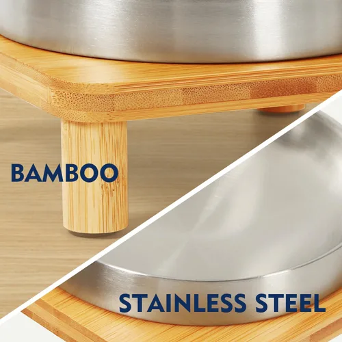 Miniatura 7 de DoogCat Cuencos elevados para gatos de interior – Soporte elevado de bambú para gatos con platos de acero inoxidable de 5.5 pulgadas de ancho, plato