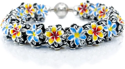 Miniatura 7 de Flor tropical roja y amarilla Plumeria Frangipani Flower Sterling Silver Charm Bead S925, Flor tropical hawaiana, flor tropical floreciente, flor