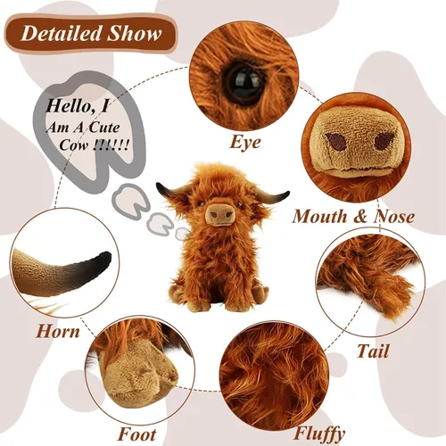 Miniatura 3 de Animales de Peluche Vacas de las Tierras Altas Cosas Lindas Muñecos de Ganado Esponjosos Juguetes Figura Esqueleto Almohadas Regalos de Cumpleaños