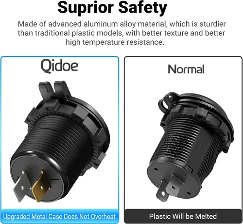 Miniatura 4 de Paquete de 2 salidas USB de 12 V, carga rápida dual 3.0, cargador de aluminio impermeable con voltímetro LED e interruptor de alimentación