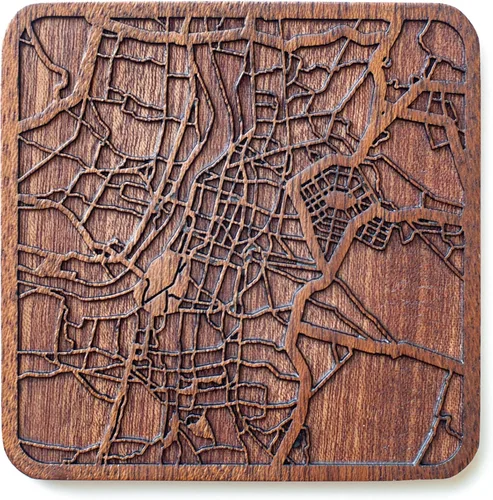 Miniatura 118 de Posavasos Amsterdam Map by O3 Design Studio, 1 pieza, posavasos de madera Sapele con mapa de la ciudad, hecho a mano, varias ciudades opcionales