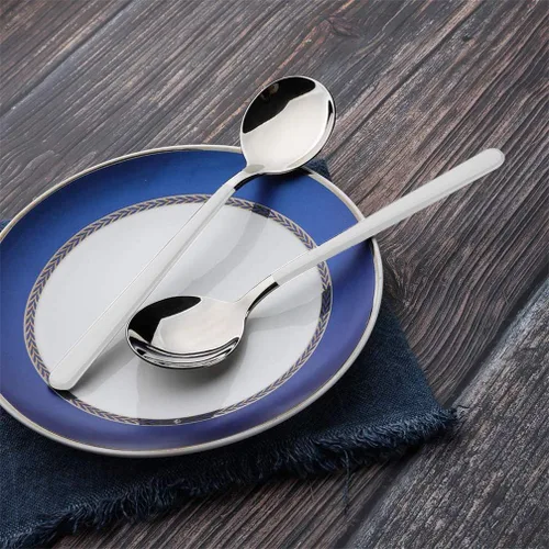 Miniatura 6 de Cucharas de cena de acero inoxidable de 4 piezas con borde redondo, cuchara de mesa cómoda de mango largo de 8 pulgadas, cubiertos pulidos