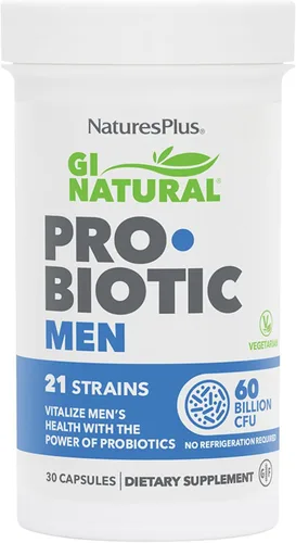 NaturesPlus GI Natural Probiotic Men - 30 cápsulas - Salud digestiva y de próstata, fuerza inmunológica, incluye Saw Palmetto, sin gluten, 30