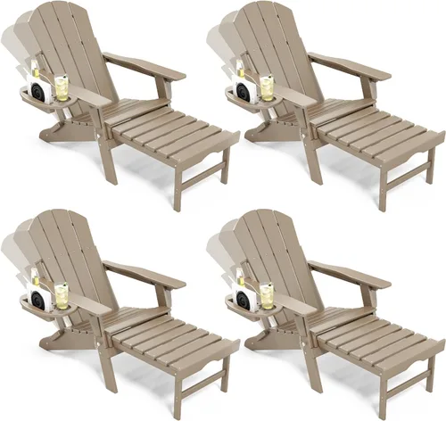 Miniatura 20 de NAVINE Silla Adirondack ajustable con reposapiés retráctil, Silla Adirondack plegable de HDPE con portavasos, Silla Adirondack para todo el tiempo