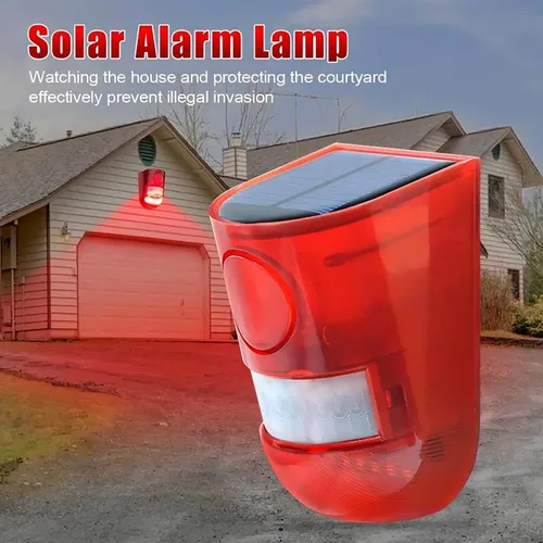 Miniatura 5 de Alarma solar de sonido y luz, sensor de movimiento, 110 decibeles, alarma de sonido de sirena y 6 LEDs de advertencia de flash, sistema de alarma