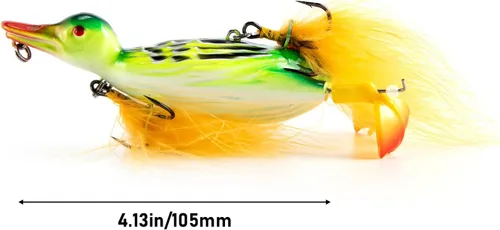 Miniatura 6 de Dr.Fish Topwater - Señuelo de pesca de pato de 4.1 pulgadas, realista, 3D, anzuelos de plumas de cebo duro flotantes, cebo artificial, lucio, lucio