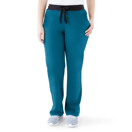 Miniatura 116 de ave. Varick - Pantalón médico de tiro medio para mujer, pierna recta, seis bolsillos, color azul caribeño, talla S