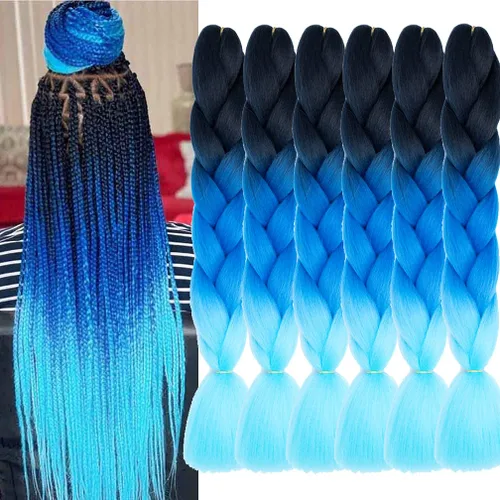 Miniatura 37 de Xiaofeng Extensiones de cabello trenzado coloridas Ombre de 61 cm, 3 unidades, trenzas Jumbo de alta temperatura para trenzas en zigzag y trenzas