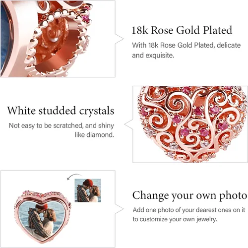Miniatura 6 de Gnoce Custom Photo Charms Bead Heart Shaped Sterling Silver Personalized Charm With Cz fit Bracelet Necklace For Women Family Memorial Girls