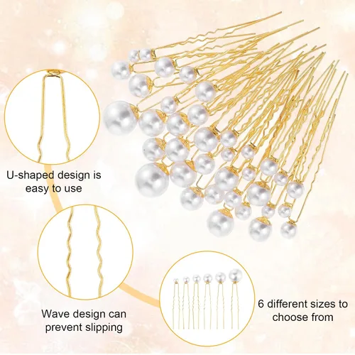 Miniatura 4 de JIEYAO 36 horquillas para el pelo de perlas de boda, accesorios de pelo de perlas, pasadores de novia en forma de U, pasadores de pelo de diamantes