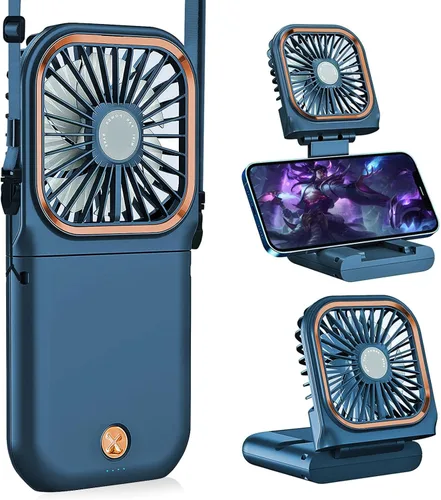 Miniatura 9 de Ventilador de cuello portátil mini silencioso de mano personal plegable USB recargable operado para el hogar, oficina, exteriores, viajes, 3000mAh