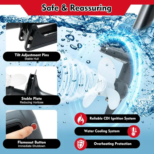 Miniatura 5 de Motor fuera de borda de 2 tiempos 3.5HP, motor de barco marino de pesca resistente, motor de kayak, motor de barco fuera de borda Hangkai de 2500 W