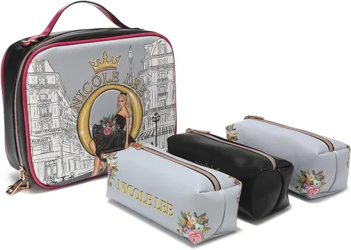 Miniatura 14 de Nicole Lee Juego de bolso cruzado de viaje con 3 bolsas de maquillaje con estampado de moda, organizador de artículos de tocador para mujer