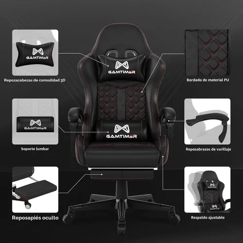 Miniatura 4 de Gamtimer Silla para videojuegos, silla para adultos de 400 libras, silla de computadora de respaldo alto con reposapiés y reposabrazos vinculados