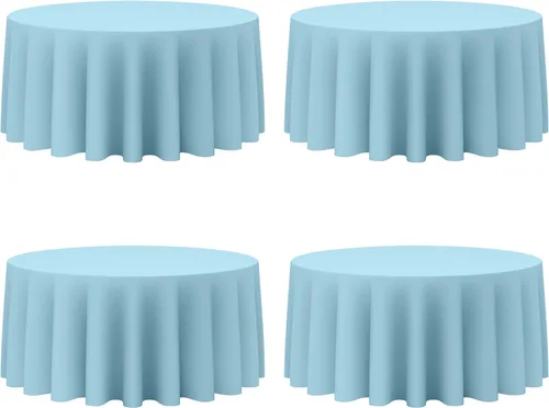 Miniatura 54 de BRILLMAX Paquete de 4 manteles redondos color azul rey de 132 pulgadas, tela de lino de poliéster lavable a granel, para bodas, recepciones, Azul