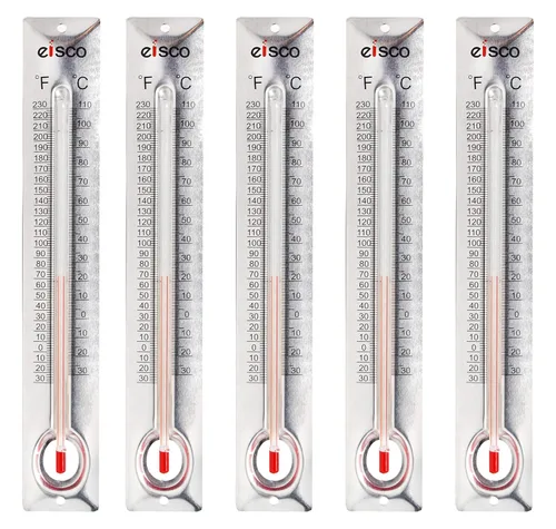 EISCO Paquete de 5 termómetros de aluminio, de -30 a 230.0 °F / 30 a 230 °F, medición en grados Celsius y Fahrenheit – respaldo de aluminio, vidrio