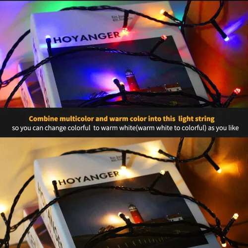 Miniatura 5 de Chuya 300 luces LED para árbol de Navidad que cambian de color, blanco cálido a multicolor, enchufe de extremo a extremo, 9 modos, tira de luces