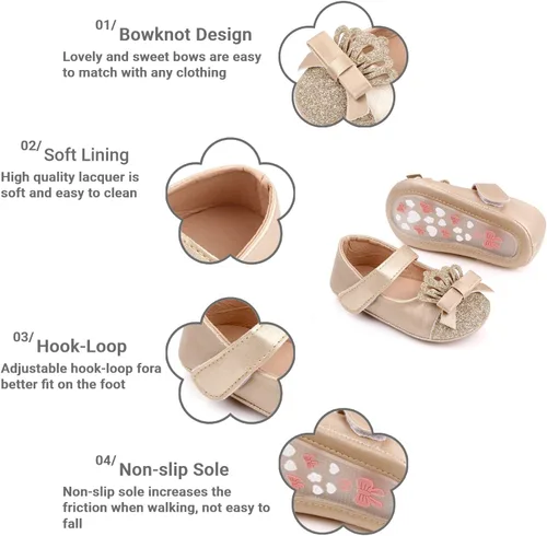Miniatura 5 de Uineky Zapatos de vestir para bebés y niñas recién nacidas, zapatos planos estilo Mary Jane, antideslizantes, ligeros, suela suave, zapatos de boda