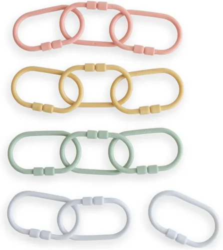 Miniatura 10 de mushie - Juego de anillos de cadena para bebé 12 unidades Juego de conexión multiuso para cochecito y asiento de coche