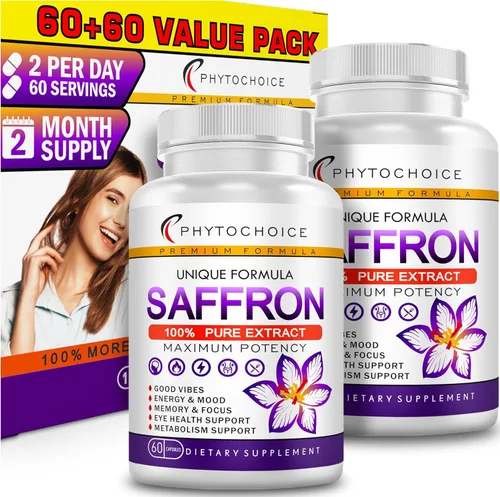 Suplementos de azafrán – Cápsulas de extracto de azafrán 100% puro – Aumenta la energía y el estado de ánimo, apoya la salud de los ojos y el