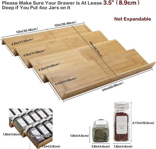 Miniatura 4 de Organizador de cajones de bambú para especias, juego de 8 piezas, 12 pulgadas de ancho, se combina en un estante de 24 pulgadas (12 o 24 pulgadas)