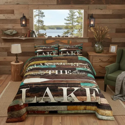 Miniatura 18 de Lake House - Juego de edredón tamaño individual, juego de ropa de cama rústica de granja vieja de 2 piezas para niños, adolescentes y adultos
