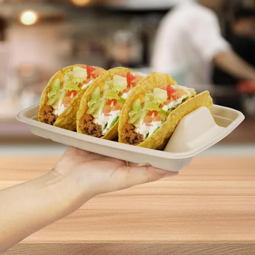 Miniatura 4 de Paquete de 50 soportes desechables resistentes para tacos de fiesta, platos de tacos con 3 divisores para servir para fiestas, soporte de tacos