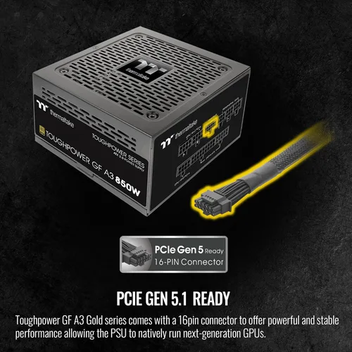 Miniatura 4 de Thermaltake Toughpower GF A3 850W, Conectores 450W reales de 12VHPWR en la fuente de alimentación y serie NVIDIA RTX 40, ATX 3.0/PCI-E 5.0, 80+