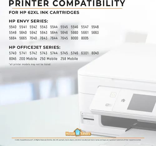 Miniatura 6 de Houseoftoners Cartucho de tinta remanufacturado para HP 62XL de alto rendimiento de repuesto para HP 62 XL Envy (5540,5640, 5660, 7644, 7645)