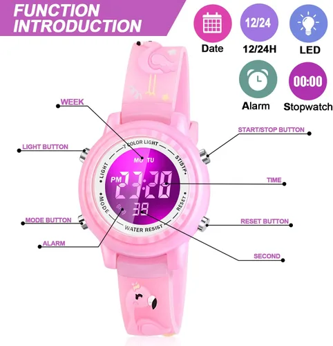 Miniatura 63 de Relojes LED impermeables para niños con alarma, juguetes para niños, regalos para niñas de 3 a 10 años
