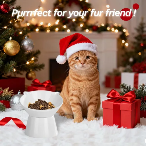 Miniatura 2 de Cuencos elevados desmontables para gatos, tazón elevado para comida de gatos inclinado 15° anti-vómito, amigable con los bigotes, platos ajustables