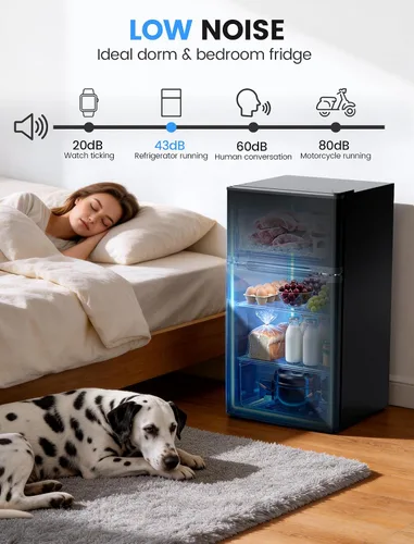 Miniatura 4 de COWSAR - Mini refrigerador compacto de 2.5 pies cúbicos con congelador, puerta doble reversible con 2 estantes extraíbles, refrigerador de bebidas