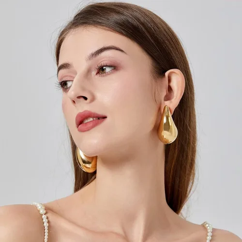 Miniatura 2 de KIAISXES Aretes de aro de gota de agua de oro extra grandes, aretes gruesos para mujer, ligeros, hipoalergénicos, chapados en oro, joyería de moda