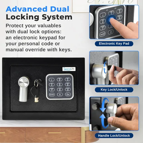 Miniatura 3 de SereneLife Caja de seguridad digital de acero de alta calidad, 9.1 x 6.7 x 6.7 pulgadas, almacenamiento seguro para efectivo, armas de fuego