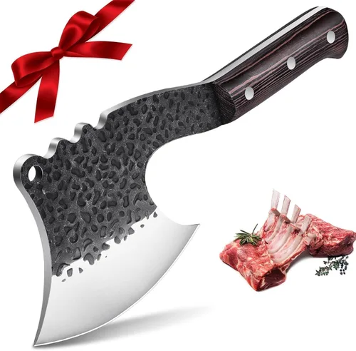 Miniatura 10 de Dream Reach Cuchillo para cortar carne, cuchillo para cortar carne, cuchillo de carnicero resistente hecho a mano con funda, picadora de espiga