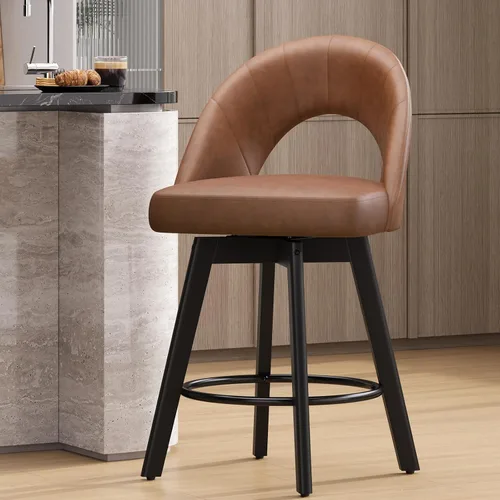 Miniatura 13 de YaFiti Taburetes de bar de altura de mostrador de 24 pulgadas, taburetes de bar giratorios ergonómicos con respaldo curvado con asiento de piel
