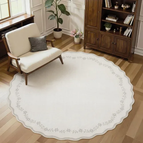 Miniatura 15 de GarveeHome Alfombra de entrada festoneada, 2 x 3, color azul sólido, lavable, alfombra floral para entrada interior, alfombra floral antideslizante