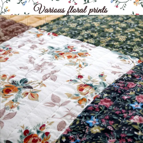 Miniatura 6 de Cozy Line Home Fashions - Juego de ropa de cama reversible de 100% algodón con patchwork real cosido a mano, color mostaza amarilla, estilo granja