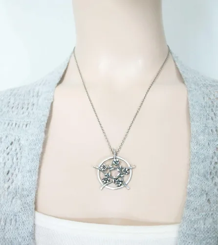 Miniatura 8 de Woot & Hammy Five Flowers Hidden Pentacle Pendant, 100% Sterling Silver, Handmade