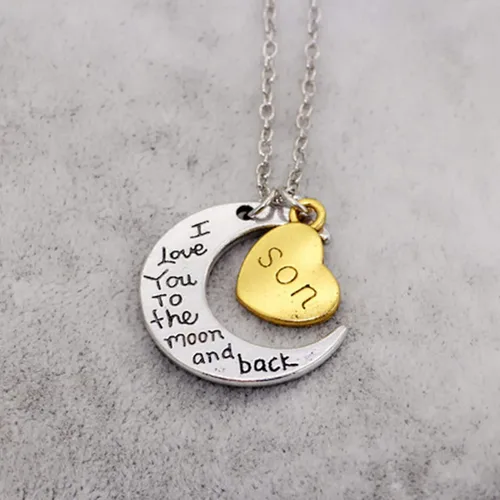 Miniatura 3 de SEniutarm Collares para mujeres y niñas I Love You tallada letra luna amor corazón colgante collar de joyería familiar regalo colgante cadena