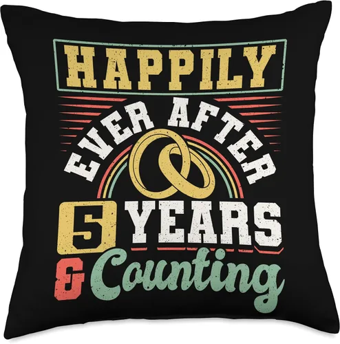 Miniatura 4 de Married Couples Matching Apparel JM0 5th Wedding Anniversary Happily Ever After 5 Years and Throw Pillow, 16x16, Multicolor