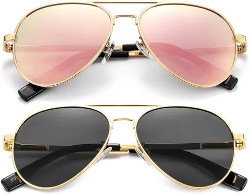 Miniatura 120 de Gleyemor Lentes de sol polarizados estilo aviador para niños y niñas, jóvenes, adolescentes, dos tamaños de 1.969 in y 2.047 in