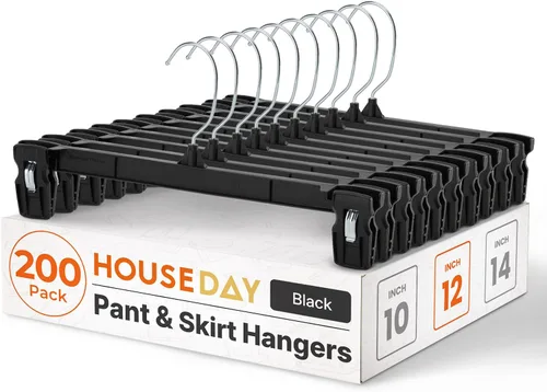 Miniatura 15 de HOUSE DAY Perchas para pantalones y faldas - Juego de 10 perchas para pantalones con clips grandes antideslizantes - Perchero para armario
